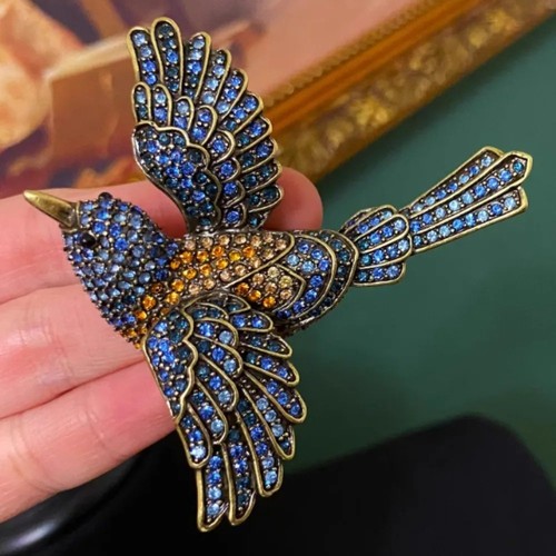 Vintage blue rhinestone bird - vintage,